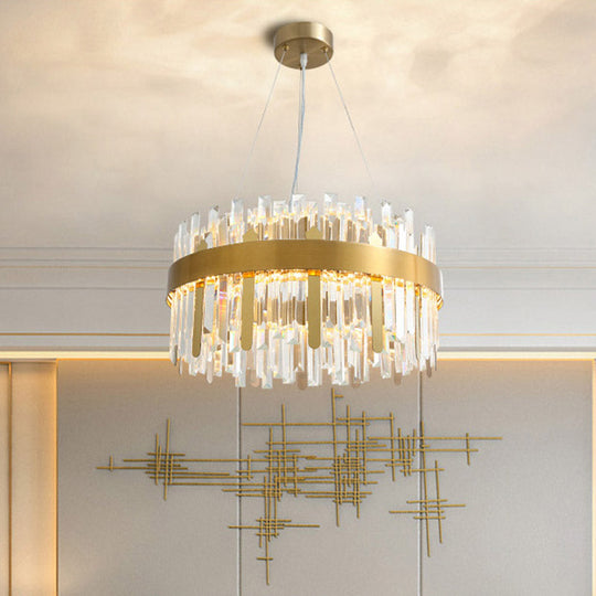 Modern Cut Crystal Led Gold Drum Chandelier For Dining Room