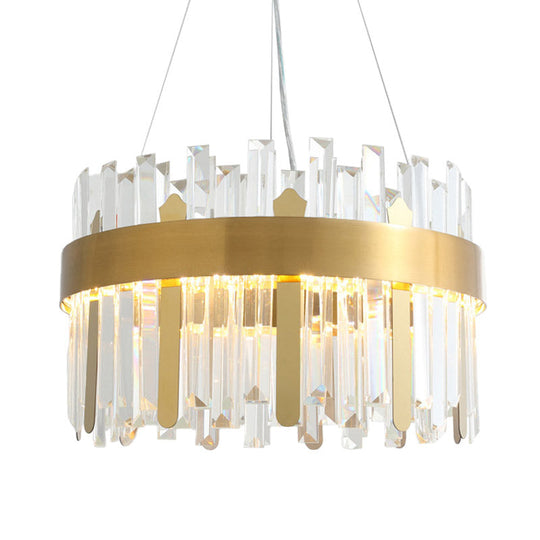 Modern Cut Crystal Led Gold Drum Chandelier For Dining Room