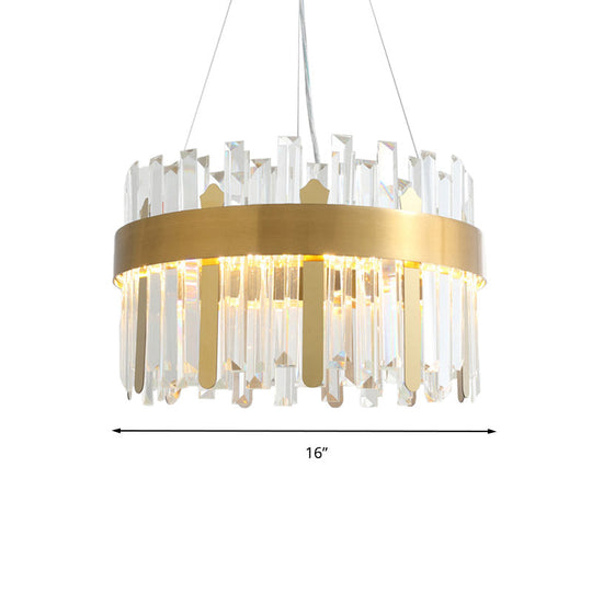 Modern Cut Crystal Led Gold Drum Chandelier For Dining Room
