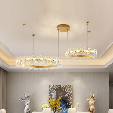 Modernist Crystal Led Circle Chandelier In Gold For Living Room - Elegant Ceiling Pendant Light