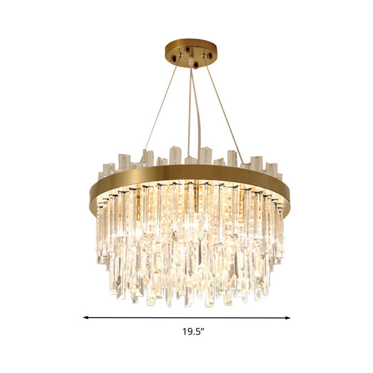 Faceted Crystal Cylinder Chandelier - Contemporary Gold Ceiling Light With 6 Bulbs