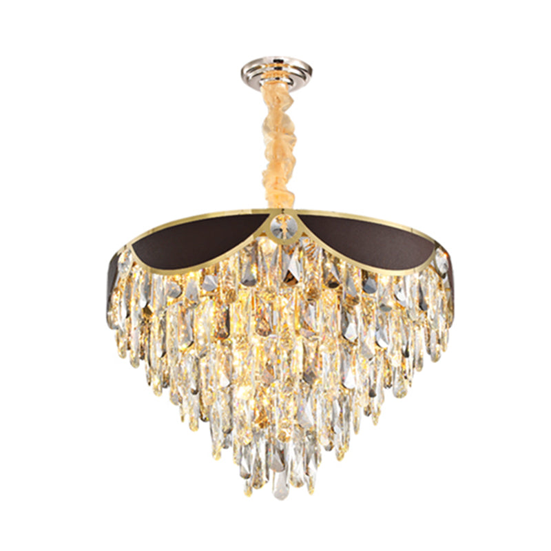 Modern Black Chandelier With Crystal Shades - 6-Head Dining Room Pendant Light Kit