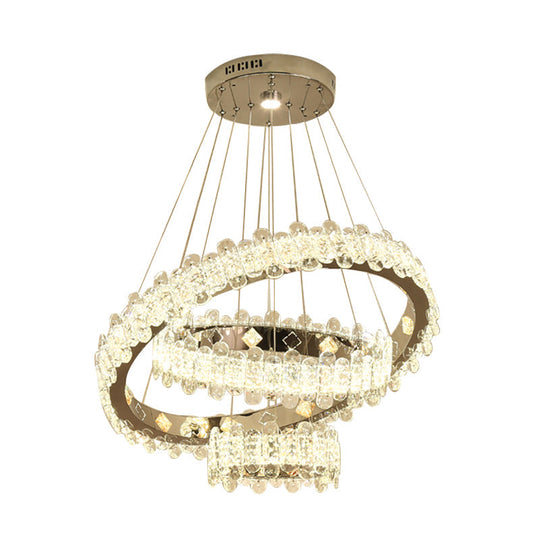 Modern Led Crystal Hanging Chandelier - Nickel Circular Suspension Lighting