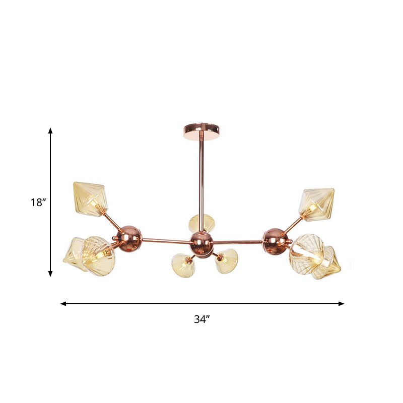 Farmhouse Style Diamond Chandelier: Amber/Clear Glass Multiple Light Options 13’/27.5’/34’ Wide