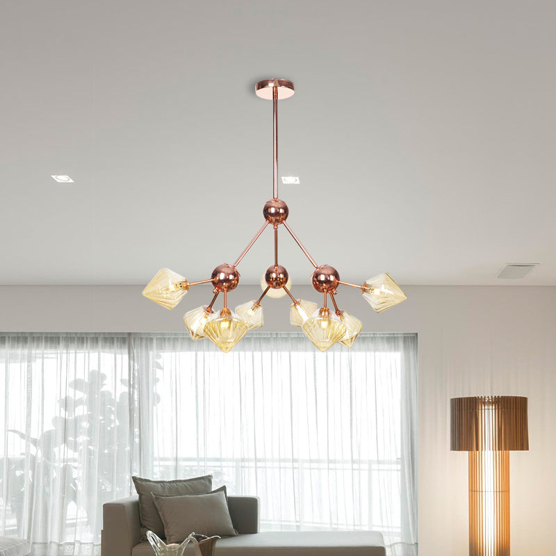 Farmhouse Style Diamond Chandelier: Amber/Clear Glass Multiple Light Options 13’/27.5’/34’ Wide