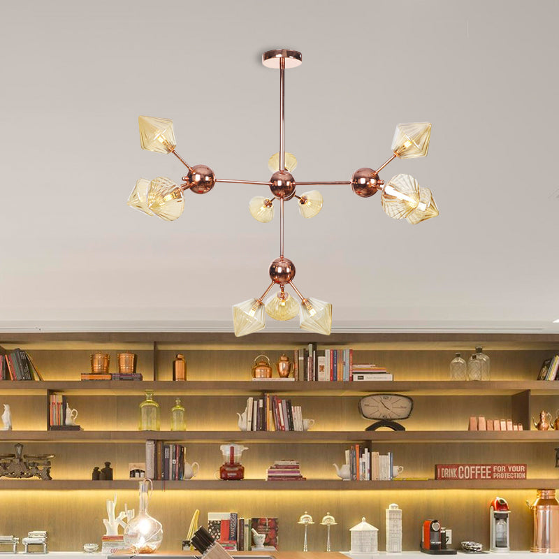 Farmhouse Style Diamond Chandelier: Amber/Clear Glass Multiple Light Options 13’/27.5’/34’ Wide