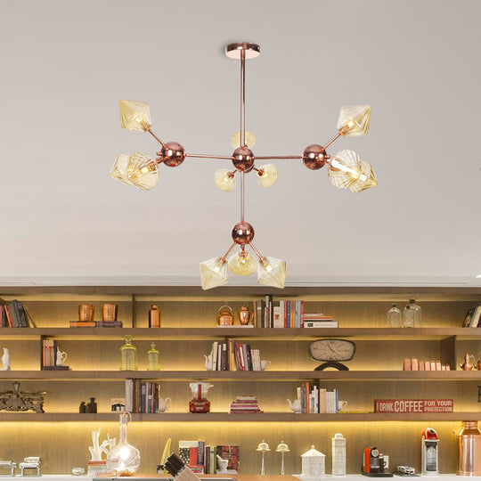 Farmhouse Style Diamond Chandelier: Amber/Clear Glass Multiple Light Options 13’/27.5’/34’ Wide