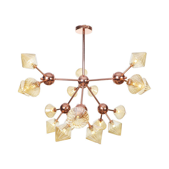 Farmhouse Style Diamond Chandelier: Amber/Clear Glass Multiple Light Options 13’/27.5’/34’ Wide