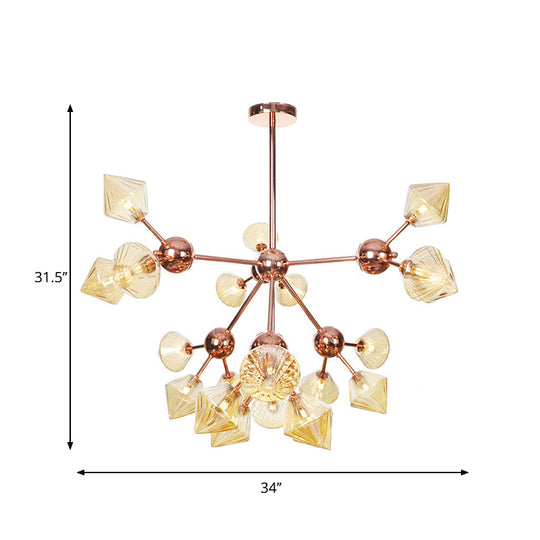 Farmhouse Style Diamond Chandelier: Amber/Clear Glass Multiple Light Options 13’/27.5’/34’ Wide