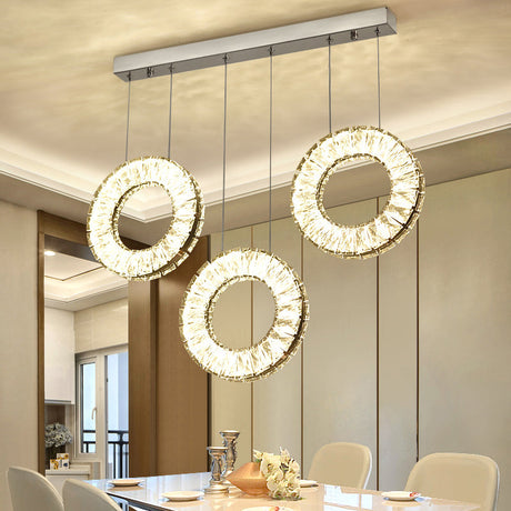 Round Cluster Pendant Light With Crystal Accents - 3 Bulbs Nickel Finish