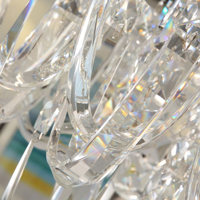 Modern Clear Crystal Chandelier Pendant Light With Tassel Accent - 8 Heads Nickel Finish Ideal For