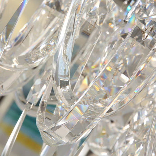 Modern Clear Crystal Chandelier Pendant Light With Tassel Accent - 8 Heads Nickel Finish Ideal For