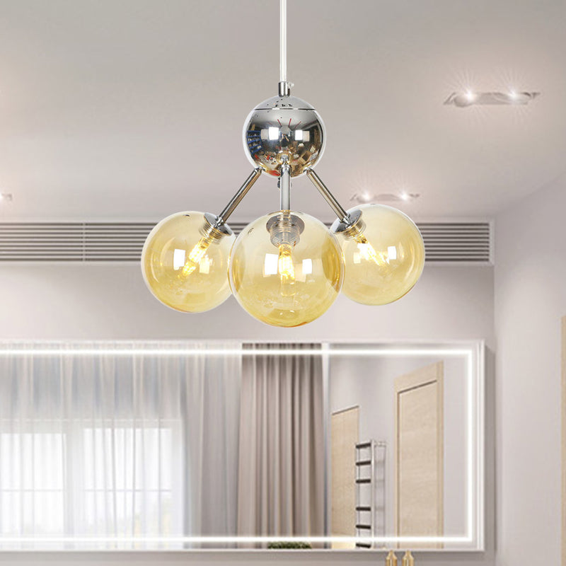 Industrial Style Hanging Chandelier Light - 13’/27.5’/34’ W Orbit Shade Amber/Clear/Smoke