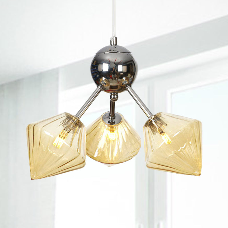 Industrial Stylish Glass Diamond Pendant Light Chandelier - 3/9/12 Bulbs Amber/Clear