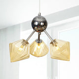 Industrial Style Diamond Pendant Light With Amber/Clear Glass Multiple Bulbs Chandelier Fixture -