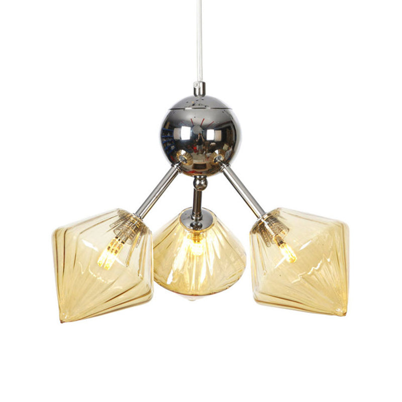 Industrial Stylish Glass Diamond Pendant Light Chandelier - 3/9/12 Bulbs Amber/Clear
