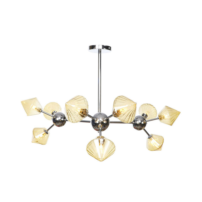 Industrial Stylish Glass Diamond Pendant Light Chandelier - 3/9/12 Bulbs Amber/Clear