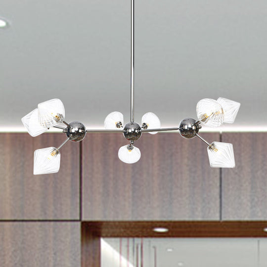 Industrial Stylish Glass Diamond Pendant Light Chandelier - 3/9/12 Bulbs Amber/Clear