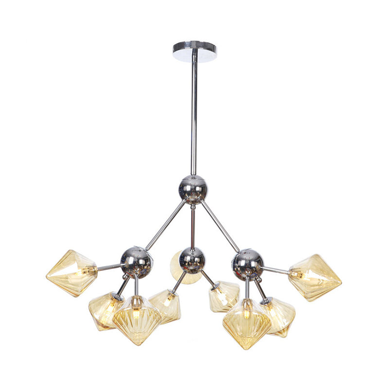 Industrial Stylish Glass Diamond Pendant Light Chandelier - 3/9/12 Bulbs Amber/Clear