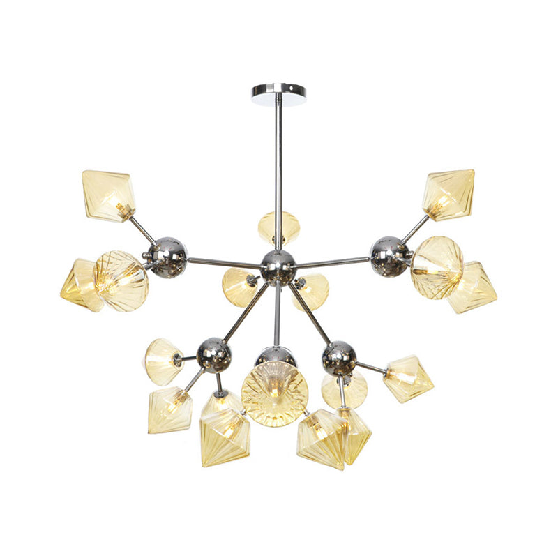 Industrial Stylish Glass Diamond Pendant Light Chandelier - 3/9/12 Bulbs Amber/Clear