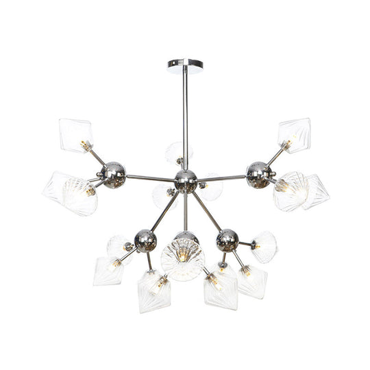 Industrial Stylish Glass Diamond Pendant Light Chandelier - 3/9/12 Bulbs Amber/Clear