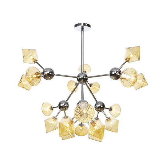 Industrial Stylish Glass Diamond Pendant Light Chandelier - 3/9/12 Bulbs Amber/Clear