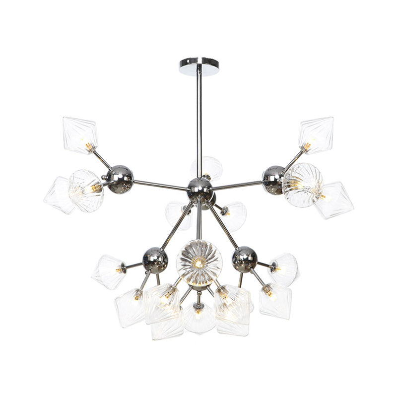 Industrial Stylish Glass Diamond Pendant Light Chandelier - 3/9/12 Bulbs Amber/Clear