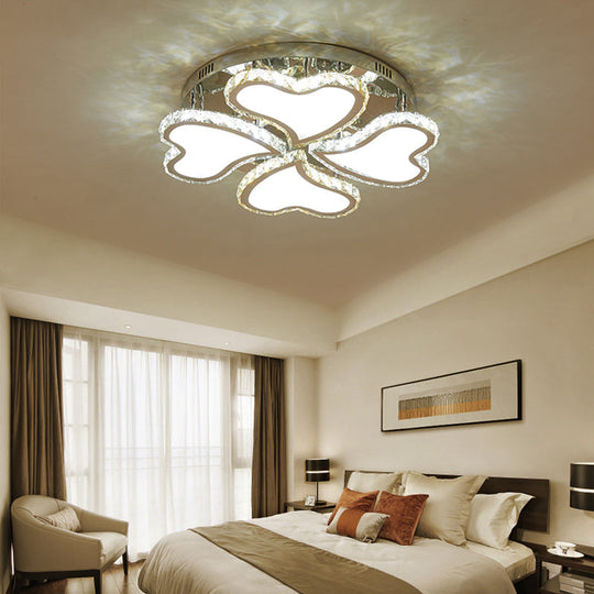 Crystal Heart - Shaped Led Chrome Ceiling Mount Light Fixture