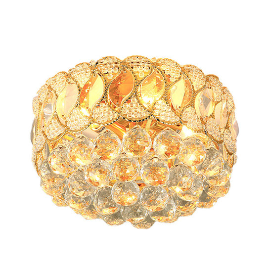 Contemporary Gold Ceiling Light With 3 Bulbs Crystal Ball Flush Mount For Bedroom