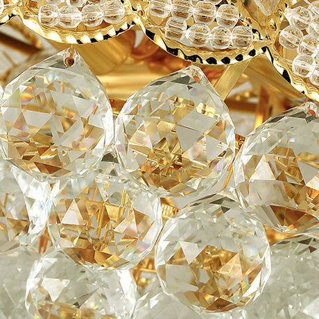 Contemporary Gold Ceiling Light With 3 Bulbs Crystal Ball Flush Mount For Bedroom