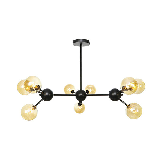 Industrial Orb Chandelier Lamp With Sputnik Design Amber/Clear/Smoke Gray Glass 3/9/12 Lights