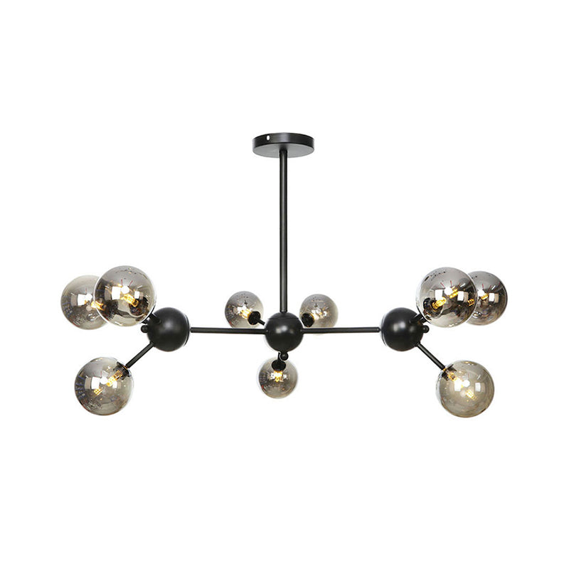 Industrial Orb Chandelier Lamp With Sputnik Design Amber/Clear/Smoke Gray Glass 3/9/12 Lights