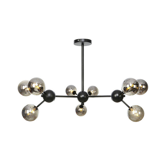 Industrial Orb Chandelier Lamp With Sputnik Design Amber/Clear/Smoke Gray Glass 3/9/12 Lights