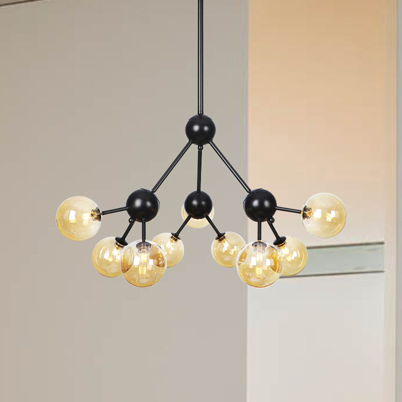 Industrial Orb Chandelier Lamp With Sputnik Design Amber/Clear/Smoke Gray Glass 3/9/12 Lights