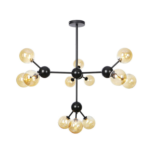 Industrial Orb Chandelier Lamp With Sputnik Design Amber/Clear/Smoke Gray Glass 3/9/12 Lights