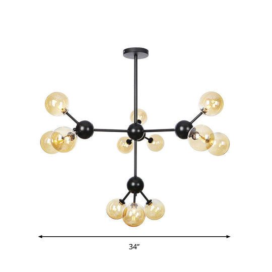 Industrial Orb Chandelier Lamp With Sputnik Design Amber/Clear/Smoke Gray Glass 3/9/12 Lights