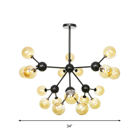 Industrial Living Room Chandelier Lamp With Sputnik Design And Amber/Clear/Smoke Gray Glass - 3/9/12