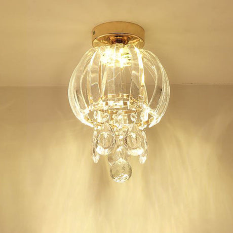 Modern Clear Crystal Glass Led Gold Semi Flush Mount Orb Ceiling Fixture
