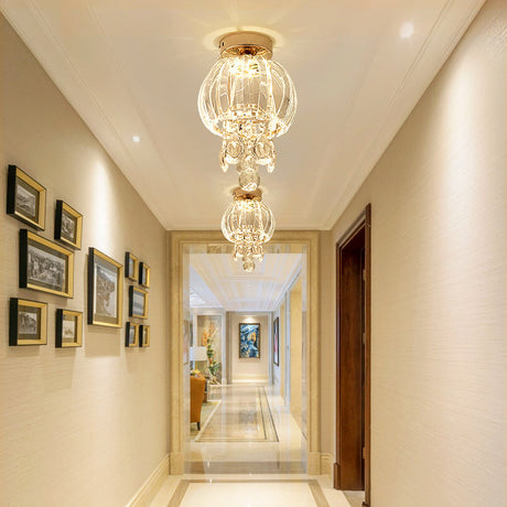 Modern Clear Crystal Glass Led Gold Semi Flush Mount Orb Ceiling Fixture