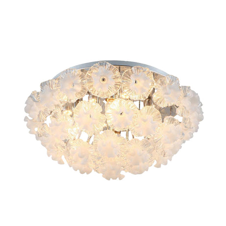 Contemporary Crystal Flower Ceiling Flushmount Light - 4 Lights Chrome Finish Perfect For Living