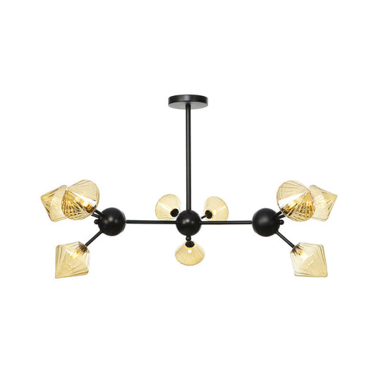 Modern Warehouse Style Chandelier Lamp With Diamond Design - 13’/27.5’/34’ Width Amber/Clear