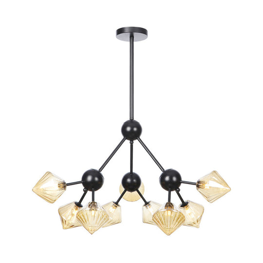 Modern Warehouse Style Chandelier Lamp With Diamond Design - 13’/27.5’/34’ Width Amber/Clear
