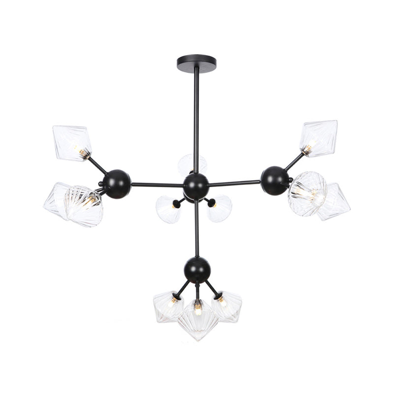 Modern Warehouse Style Chandelier Lamp With Diamond Design - 13’/27.5’/34’ Width Amber/Clear