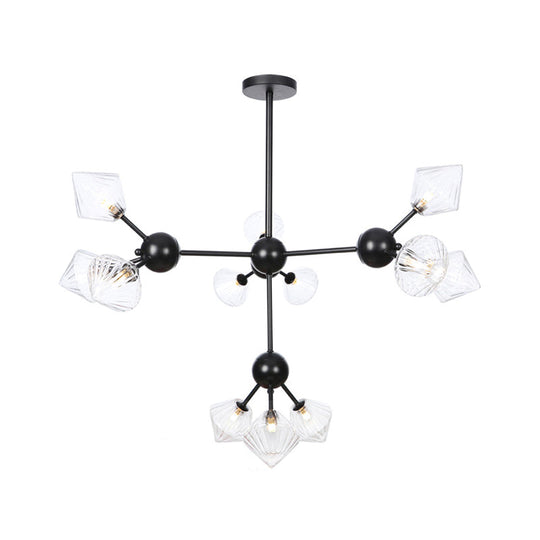 Modern Warehouse Style Chandelier Lamp With Diamond Design - 13’/27.5’/34’ Width Amber/Clear