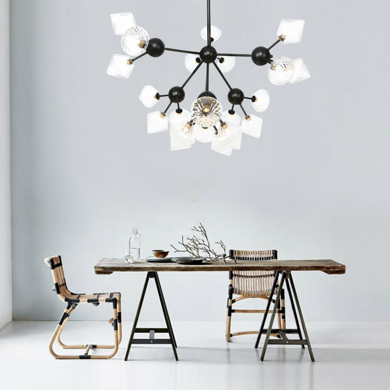 Modern Warehouse Style Chandelier Lamp With Diamond Design - 13’/27.5’/34’ Width Amber/Clear