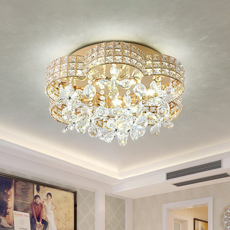 Scallop Crystal Led Ceiling Light In Gold - Modern Flush Mount Lamp For Bedroom / White
