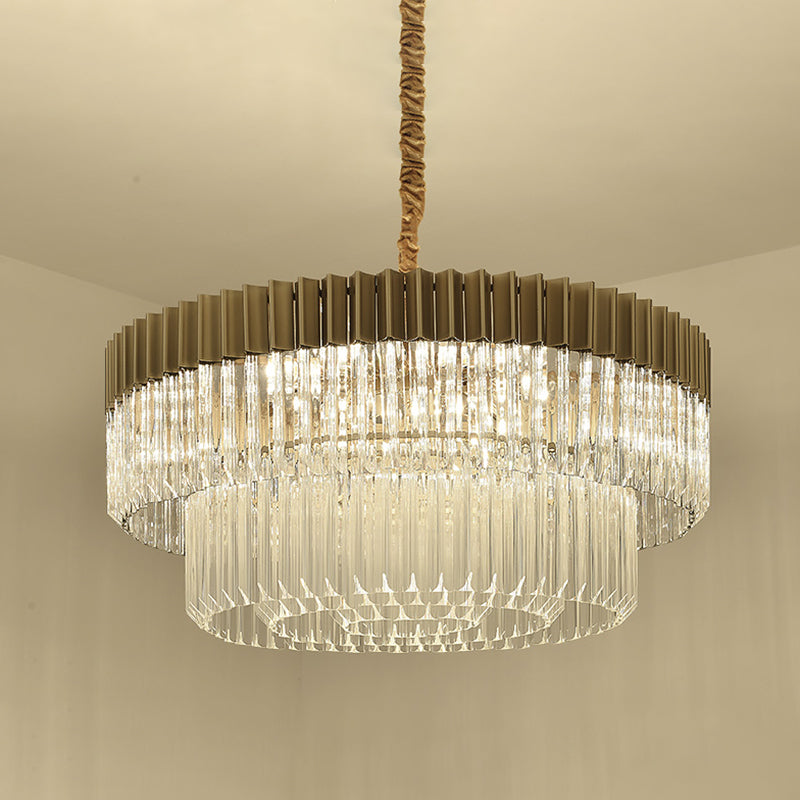 Modern Brass 6-Head Crystal Chandelier Pendant Light With 2 Tiers - Ideal For Living Room