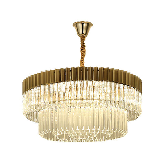 Modern Brass Chandelier Pendant Light With 6 Crystal Heads - 2 Tiers Living Room Décor