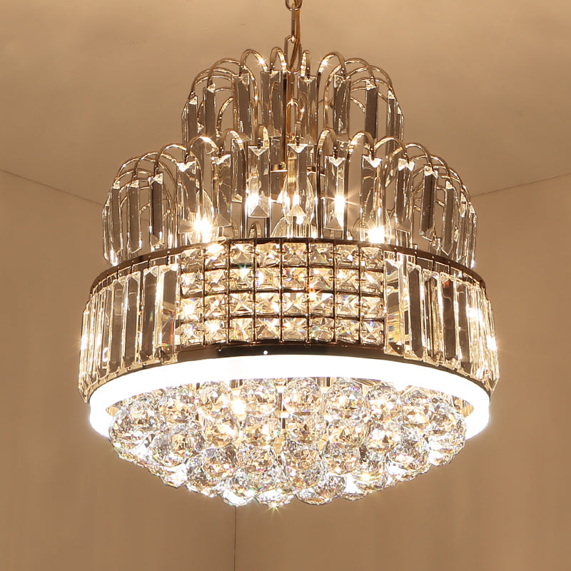 Modern Circular Chandelier - Crystal Ball Pendant With 11 Lights Gold Finish Ideal For Dining Room