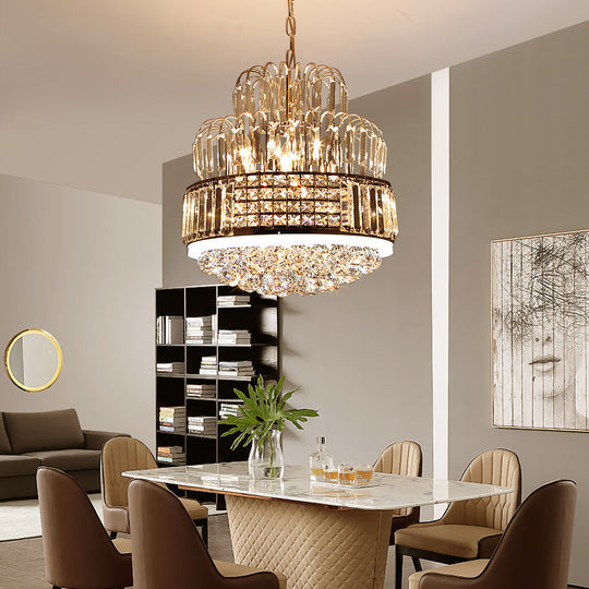 Modern Circular Chandelier - Crystal Ball Pendant With 11 Lights Gold Finish Ideal For Dining Room